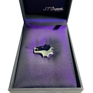 S.T. Dupont Paris Wolf Head Palladium Lapel Pin Made in France with Box